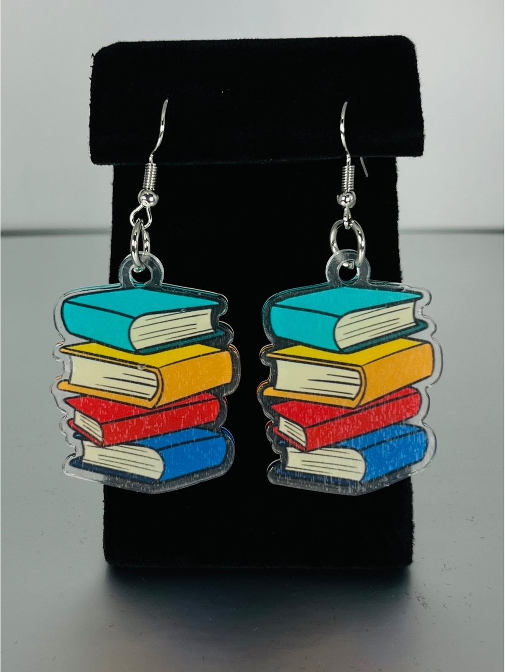 Colorful Stack of Books Dangle Earrings - Fun Literary Jewelry